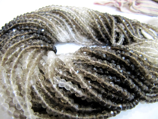 Natural Smoky Quartz Rondelle Faceted 4mm best Quality Shaded Beads Strand 13-14 inches Long Jewelry making gemstone beads