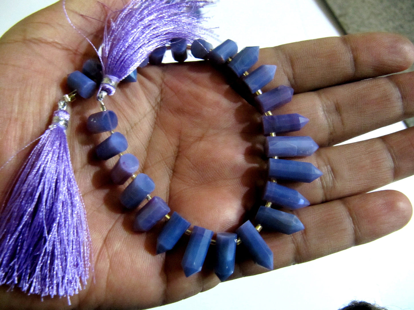 Natural Lavender Opal Briolette Faceted Pencil Bullet Shape 0.5 to 1 inch Long Beads Strand 8 inches long Wholesale Prices