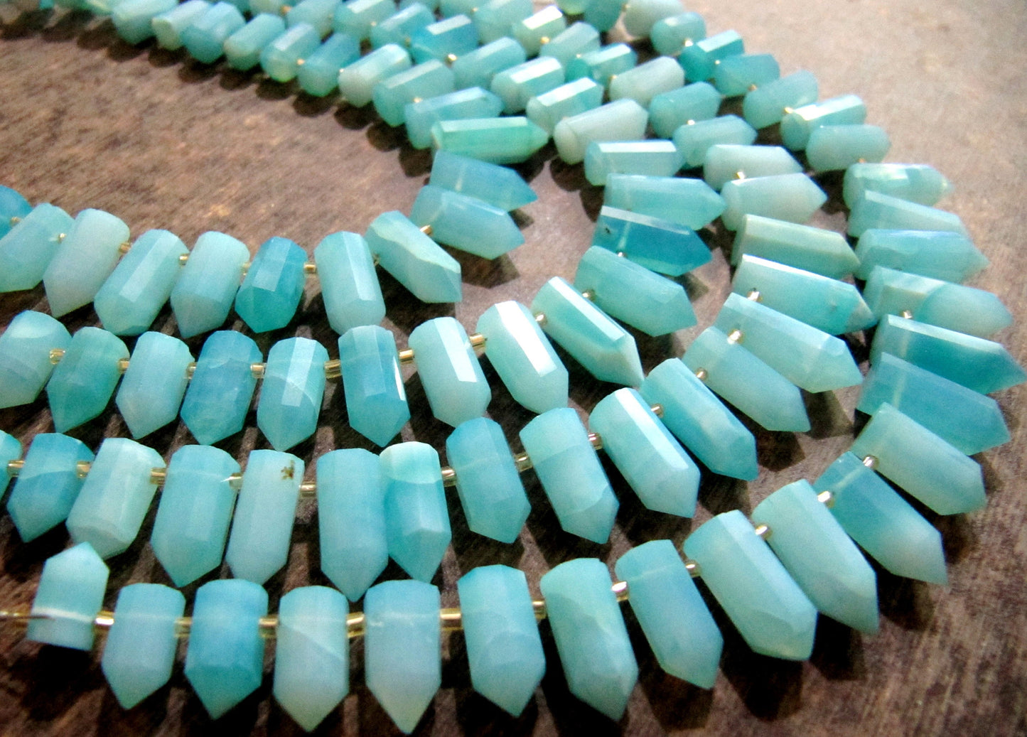 Natural Peruvian Blue Opal Briolette Faceted Pencil Bullet Shape 0.5 to 1 inch long beads Strand 8 inches Wholesale Prices