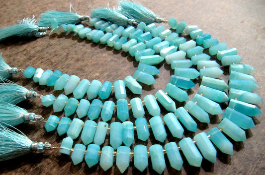 Natural Peruvian Blue Opal Briolette Faceted Pencil Bullet Shape 0.5 to 1 inch long beads Strand 8 inches Wholesale Prices