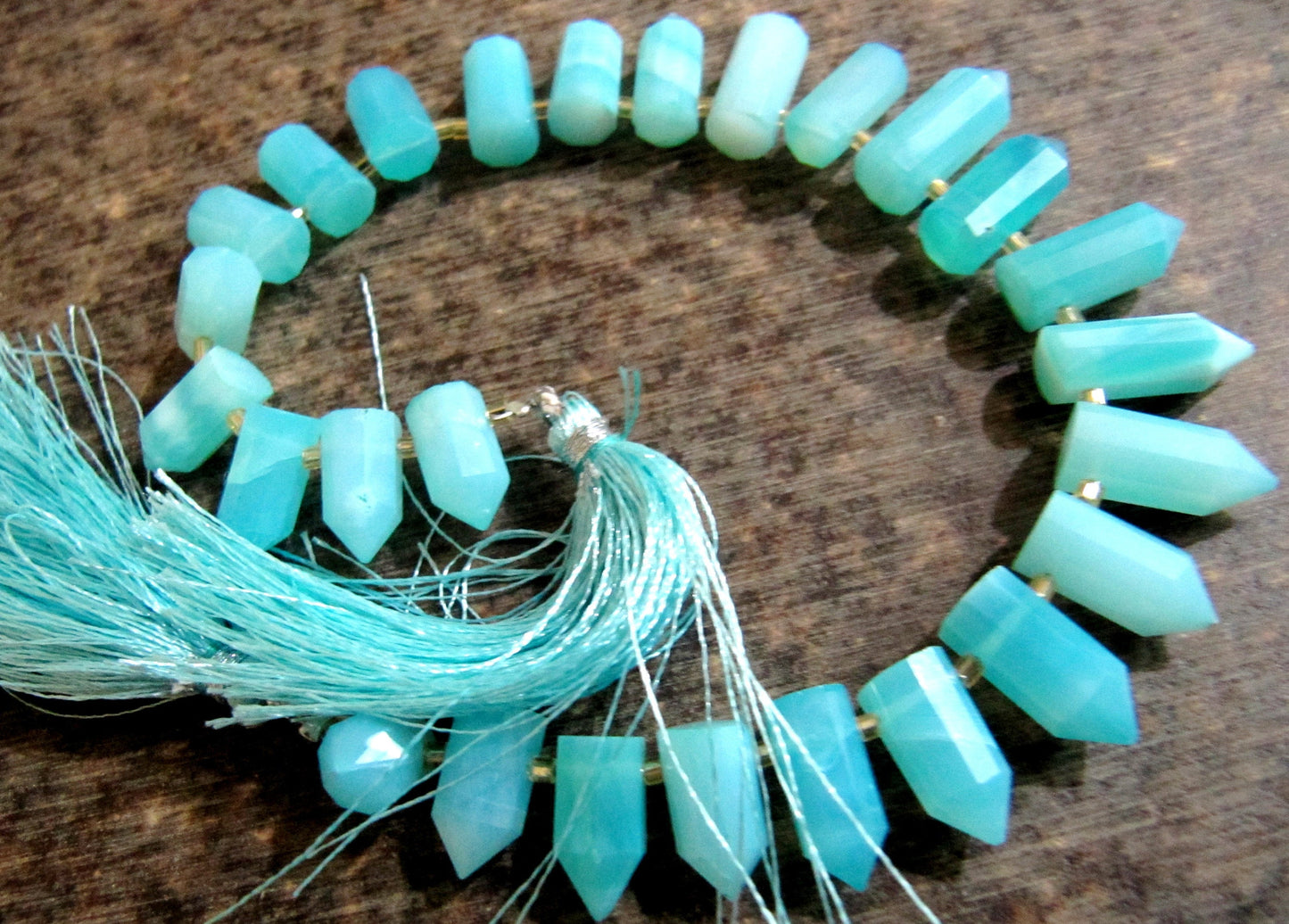 Natural Peruvian Blue Opal Briolette Faceted Pencil Bullet Shape 0.5 to 1 inch long beads Strand 8 inches Wholesale Prices