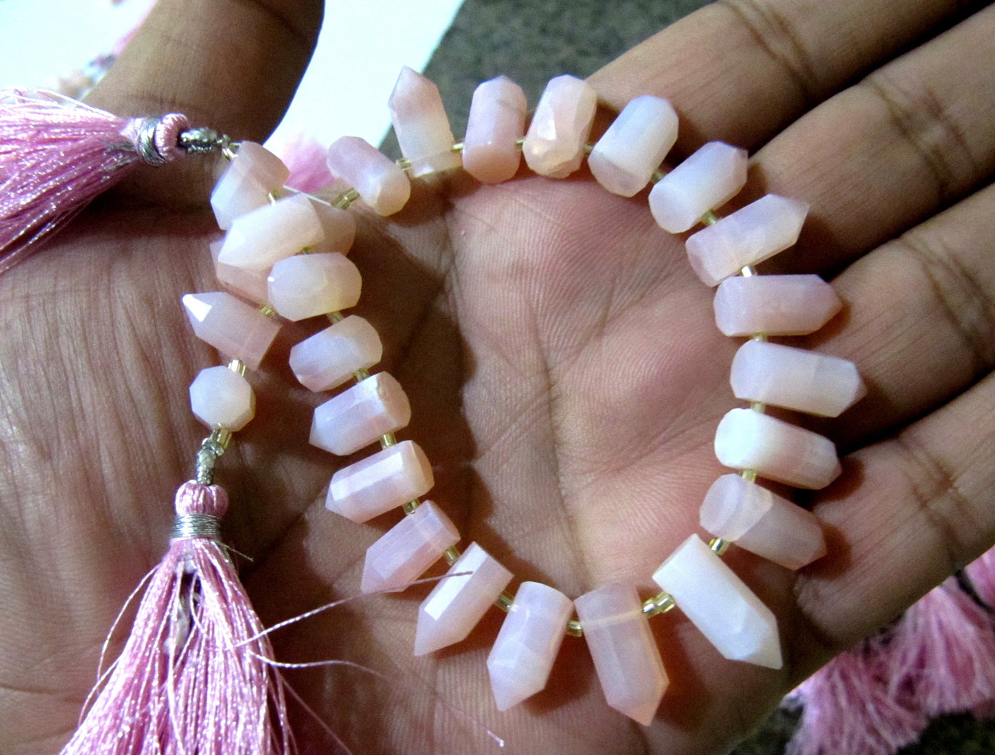 Natural Pink Opal Briolette Faceted Pencil Bullet Shape 0.5 to 1 inch long beads Strand 8 inches Wholesale Prices Sold Per strand 8 inches