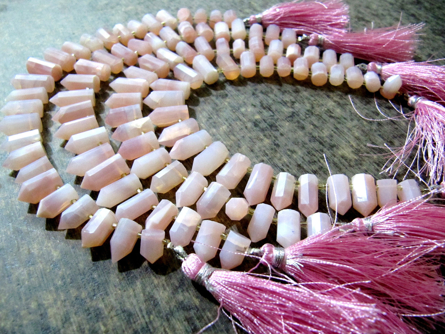 Natural Pink Opal Briolette Faceted Pencil Bullet Shape 0.5 to 1 inch long beads Strand 8 inches Wholesale Prices Sold Per strand 8 inches