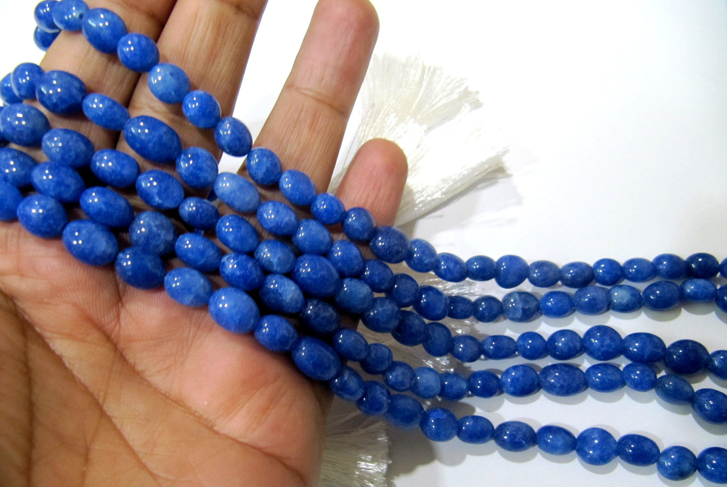 Dyed Blue Sapphire Quartz Oval Plain Smooth 7x9mm to 8x10mm Size Beads Strand 13 inches long Jewelry making Beads Wholesale Prices