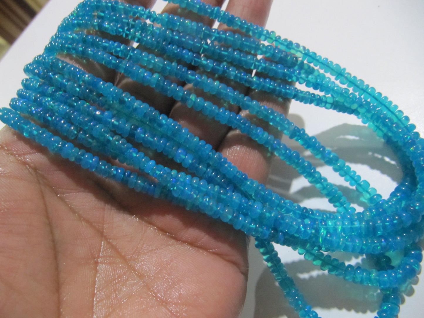 Natural Ethiopian Opal Rondelle Plain Smooth 3 to 5mm Graduated best Quality blue Beads Strand 8 inches Long Jewelry making gemstone