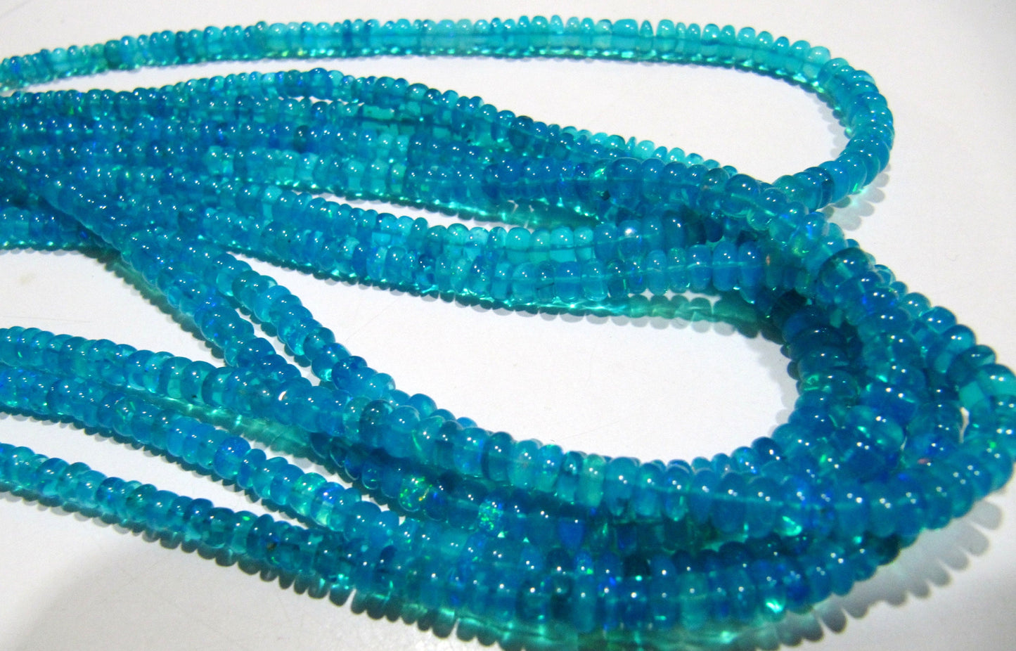 Natural Ethiopian Opal Rondelle Plain Smooth 3 to 5mm Graduated best Quality blue Beads Strand 8 inches Long Jewelry making gemstone