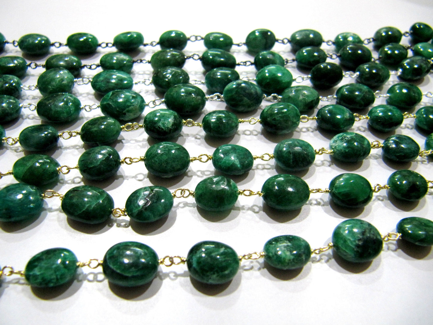 Natural Emerald Rosary Chain Smooth Oval Beads 9mm to 12mm Beryl Emerald Beaded Chain Sold Per FOOT Jewelry Making chain