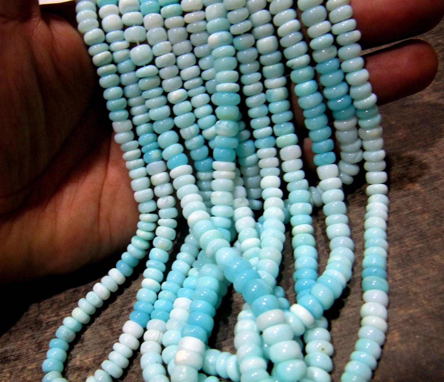 Natural Peruvian Blue Opal Rondelle Plain Smooth 5-6mm Size Beads Strand 8 inches long Jewelry making Beads Wholesale Prices