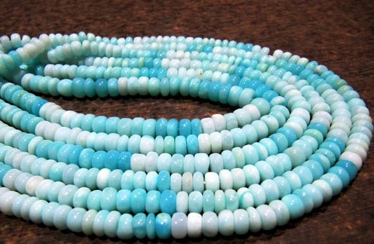 Natural Peruvian Blue Opal Rondelle Plain Smooth 5-6mm Size Beads Strand 8 inches long Jewelry making Beads Wholesale Prices
