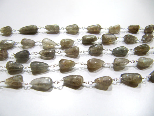 Natural Labradorite Plain Smooth Drop Shape 5x10mm Size Wire Wrapped Beaded Rosary Chain Jewelry making Chain Wholesale Prices sold per foot