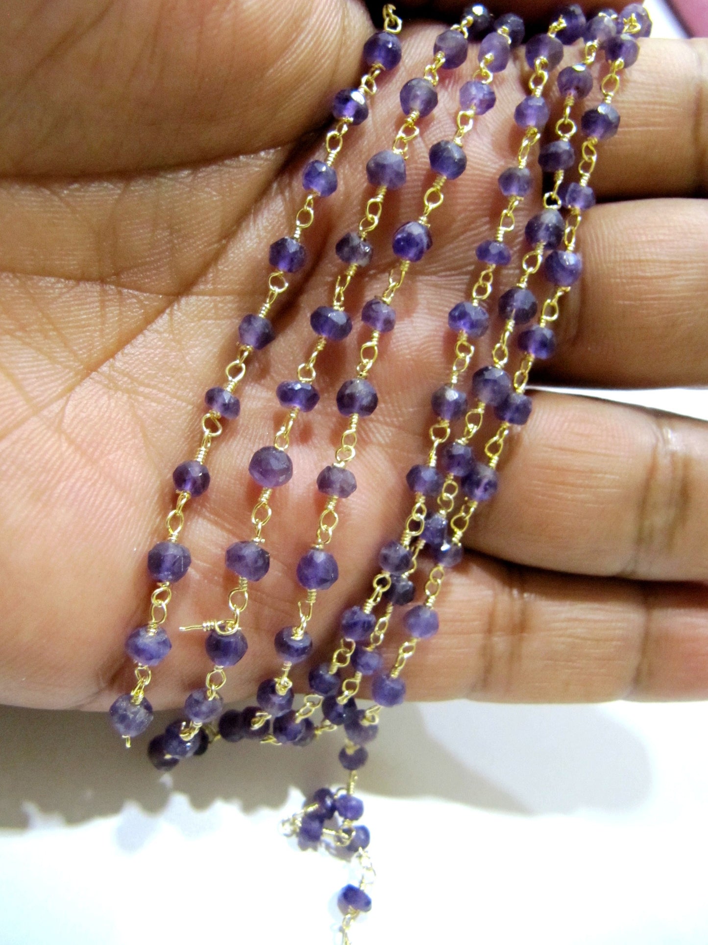 3- Feet Amethyst Rondelle Faceted Size 3-4mm Beaded Rosary Chain Wholesale Prices Jewelry Making Gemstone chain