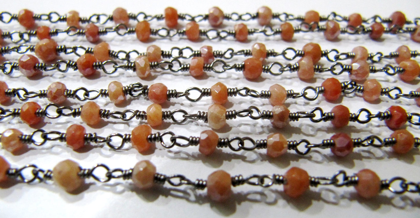 Natural Brown Silverite AB Coated 3-4mm Size Rondelle Faceted Beaded  Rosary Wire Wrapped Beaded chain Wholesale Price per foot