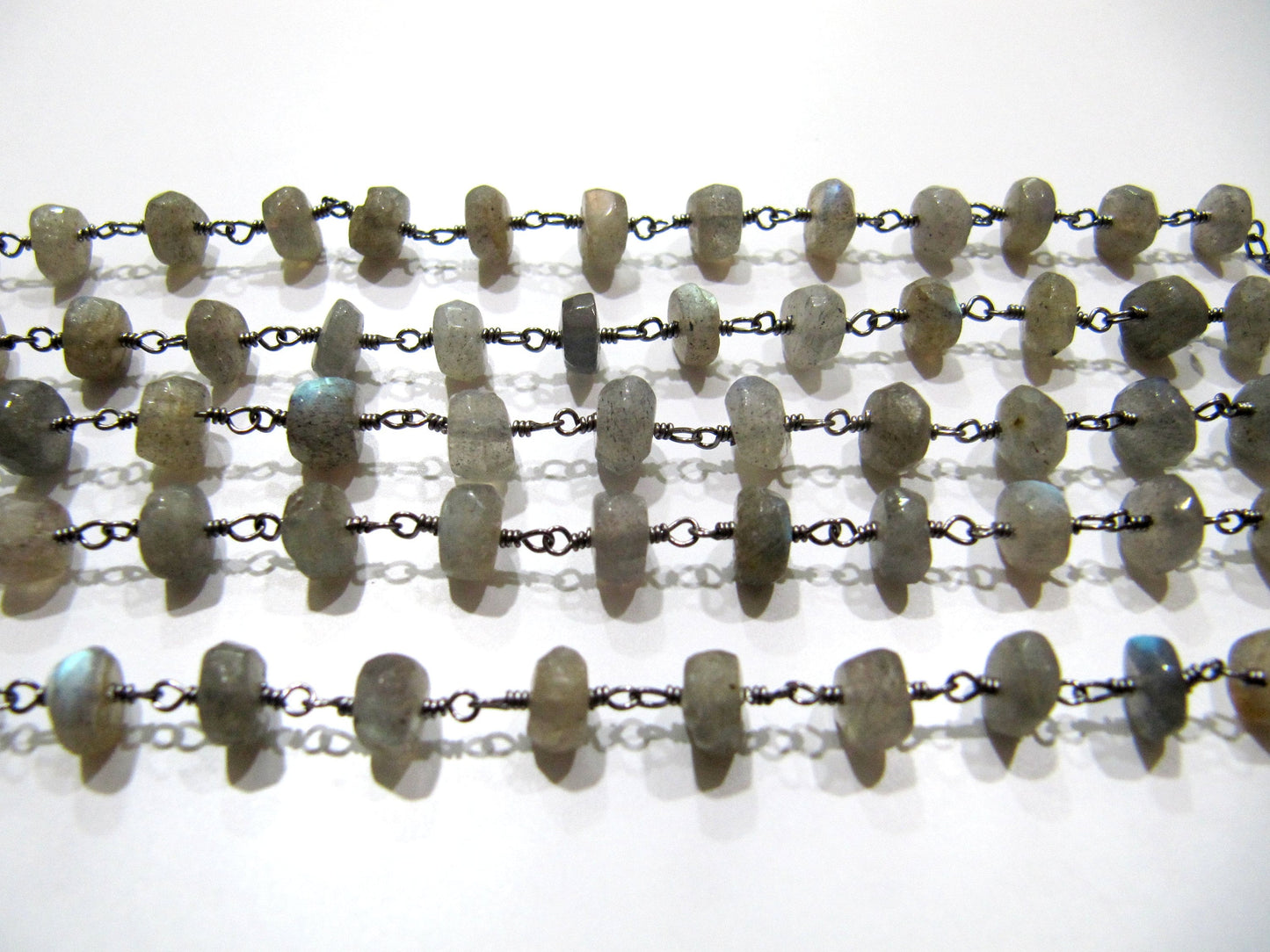 Natural labradorite Rondelle Faceted 6-8mm Size Beads Wire Wrapped Rosary chain Jewelry making Gemstone chain Beaded Chain sold per foot