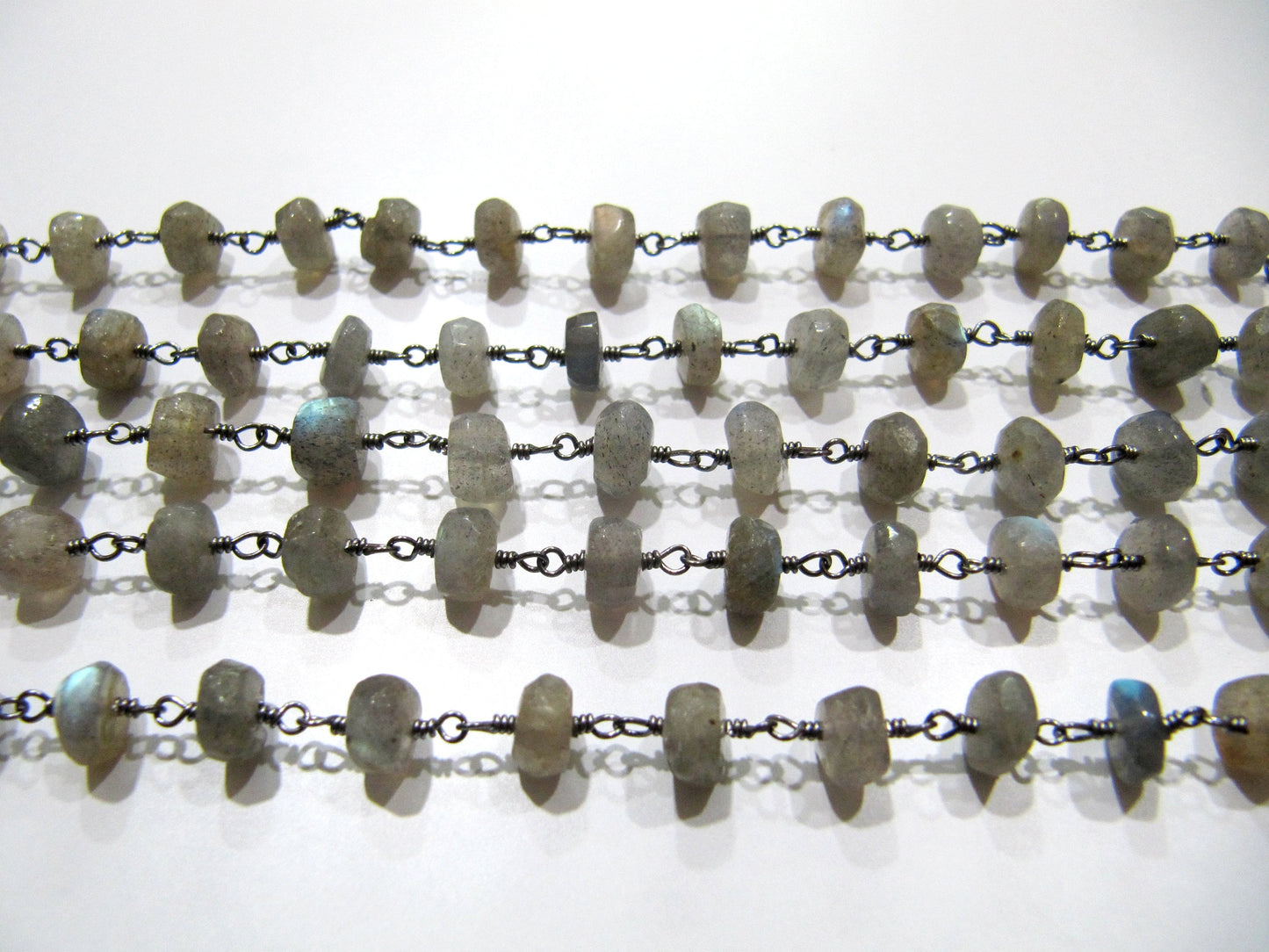 Natural labradorite Rondelle Faceted 6-8mm Size Beads Wire Wrapped Rosary chain Jewelry making Gemstone chain Beaded Chain sold per foot