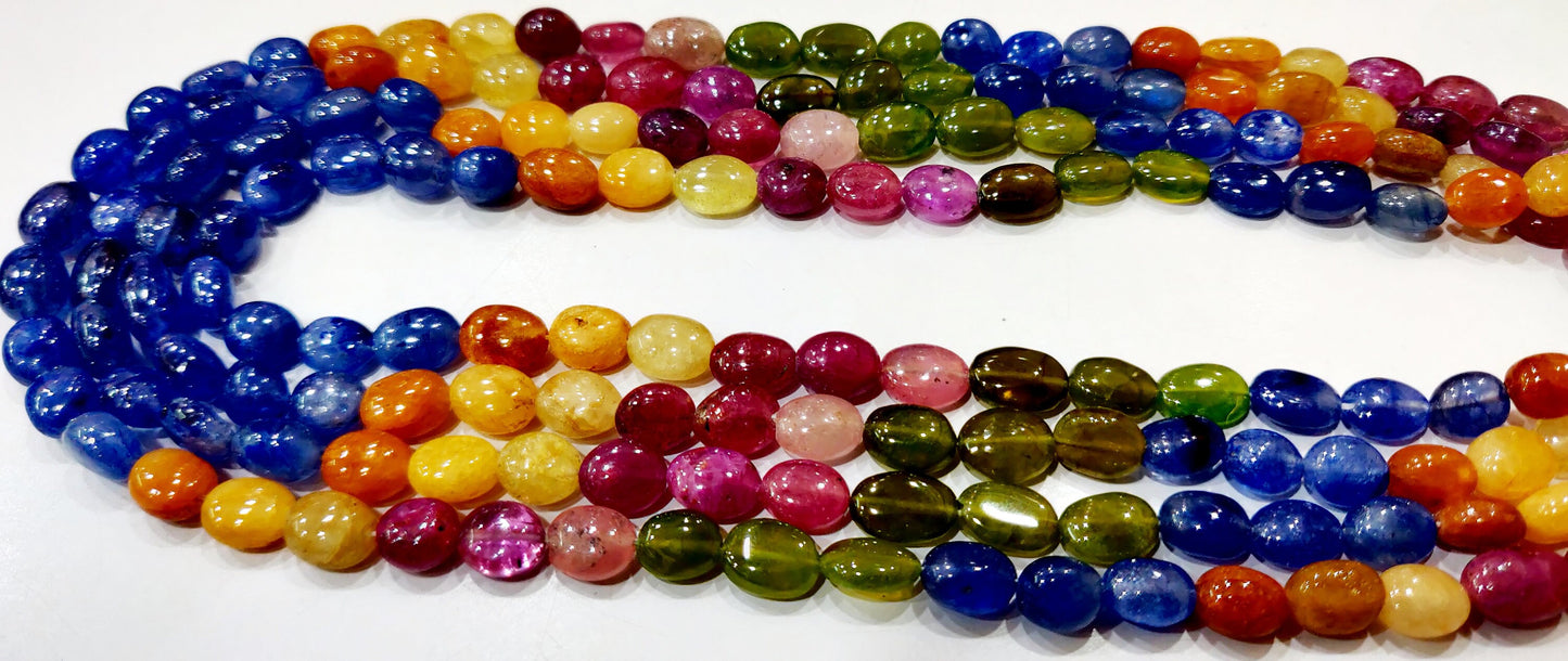 Natural Multi Sapphire Plain Smooth Oval Shape 6X9mm Size Gemstone Beads Strand 8 Inches Long Top Quality Jewelry making beads