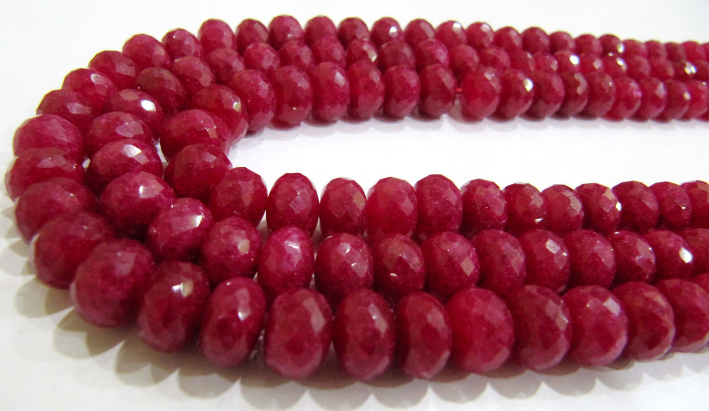 Ruby Quartz Gemstone Rondelle Faceted 7-8mm Size Gemstone Beads Strand 8 Inches Long Jewelry making Beads Wholesale Prices