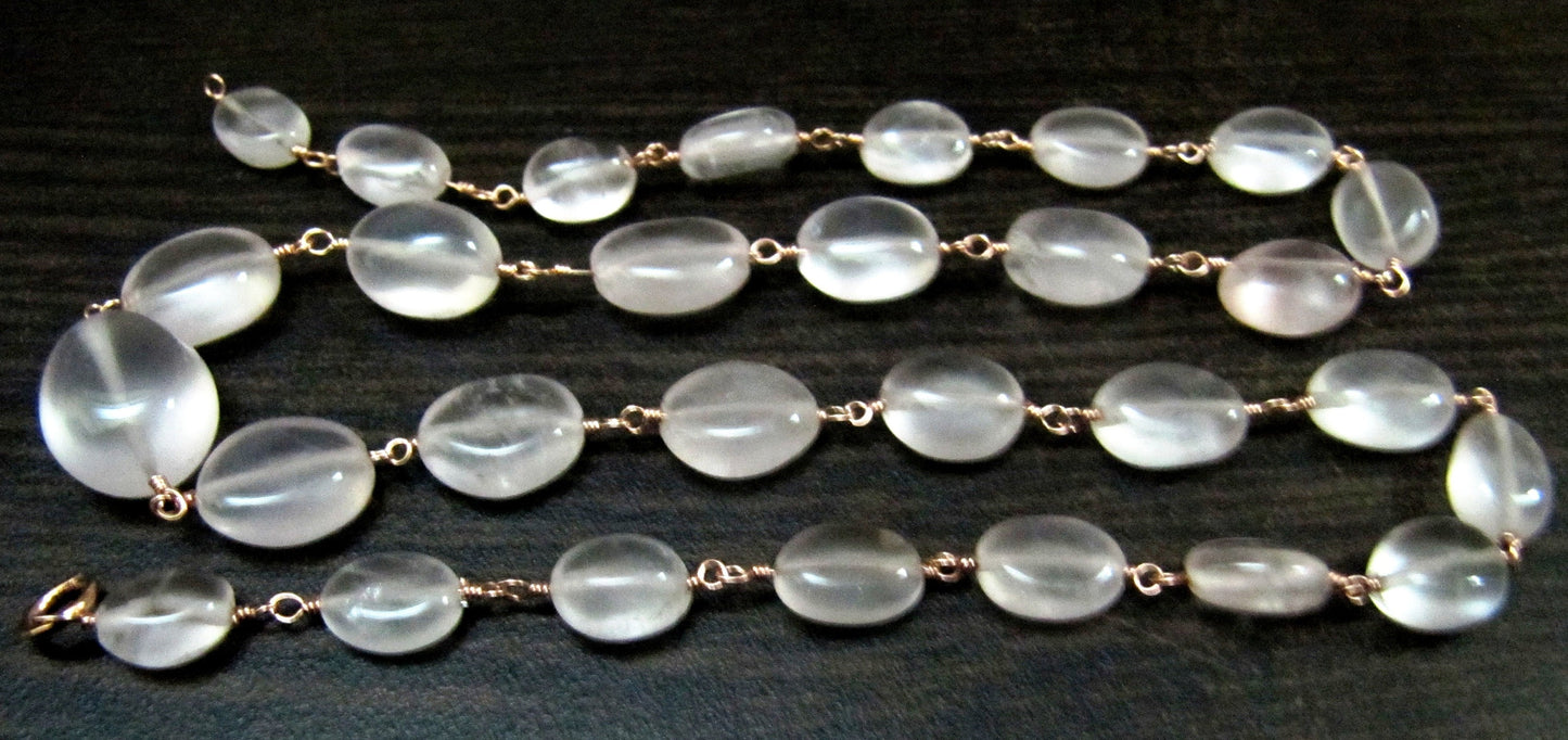 1 Foot-Natural Rose Quartz Plain Smooth Oval Shape 6x8mm to 8x10mm size Beaded Gemstone Chain Wholesale Prices Choose the Plating color