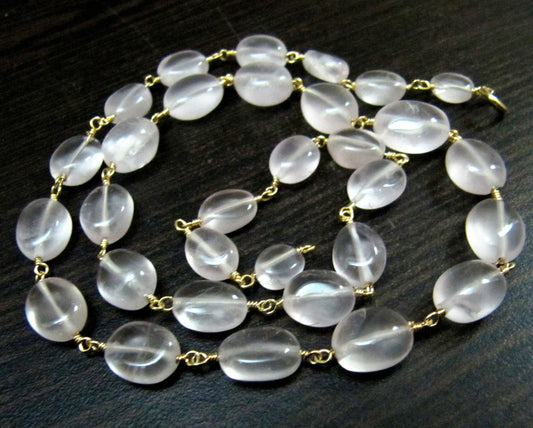 1 Foot-Natural Rose Quartz Plain Smooth Oval Shape 6x8mm to 8x10mm size Beaded Gemstone Chain Wholesale Prices Choose the Plating color