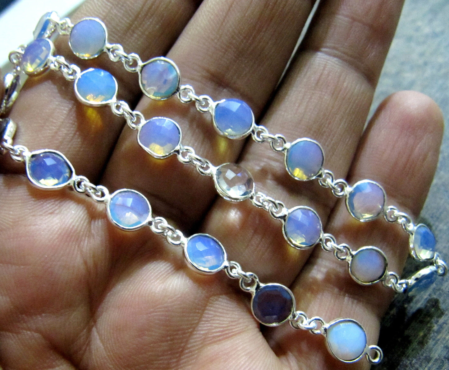 White Opalite Round Coin Shape Briolette Faceted Bezel 7mm Size Connector Chain Wholesale Prices Jewelry making sold per foot