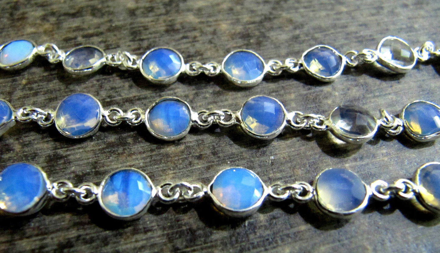 White Opalite Round Coin Shape Briolette Faceted Bezel 7mm Size Connector Chain Wholesale Prices Jewelry making sold per foot