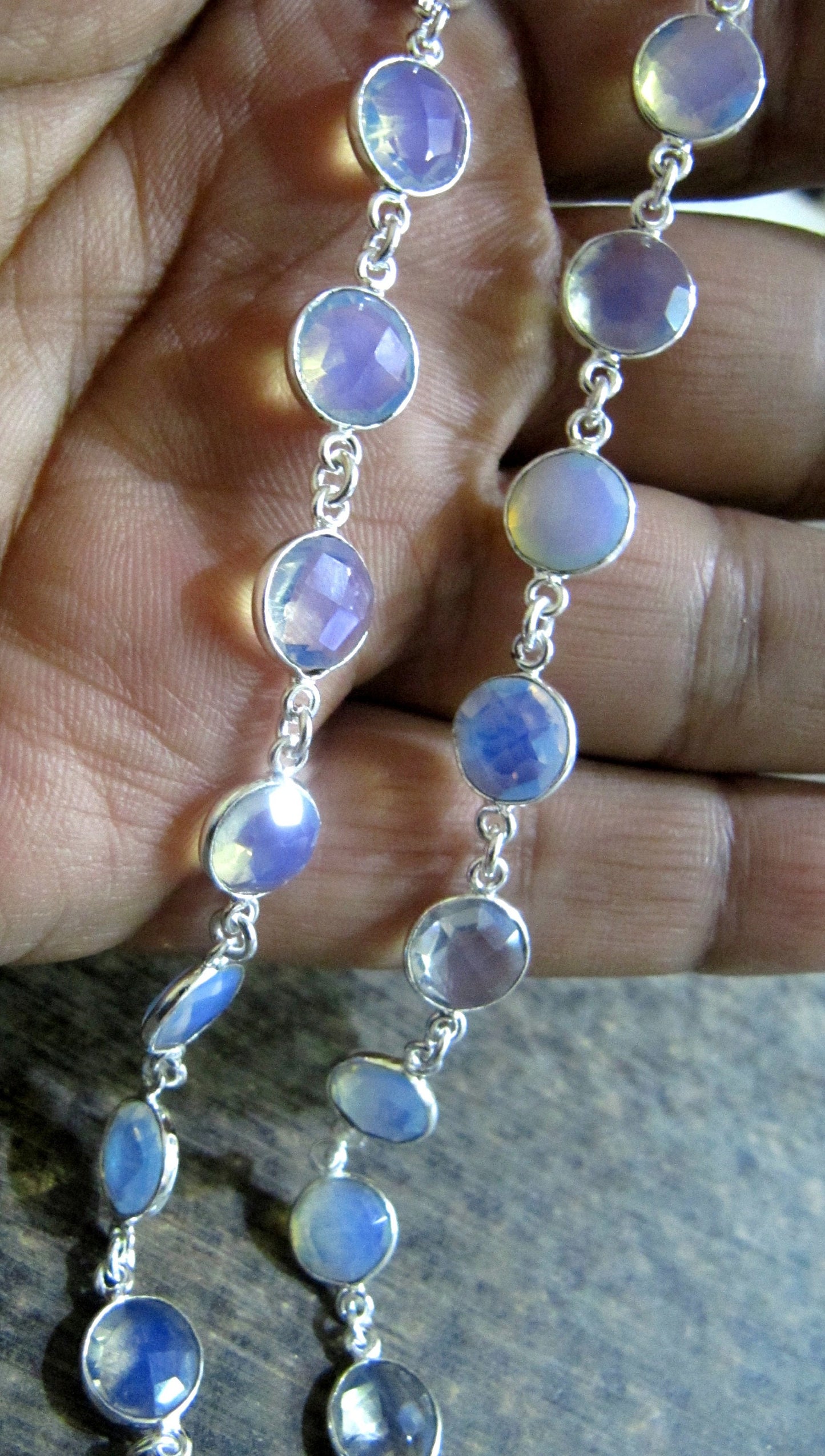 White Opal Round Coin Shape Briolette Faceted Bezel 9mm Size Connector Chain Wholesale Prices Jewelry making Chain sold per foot