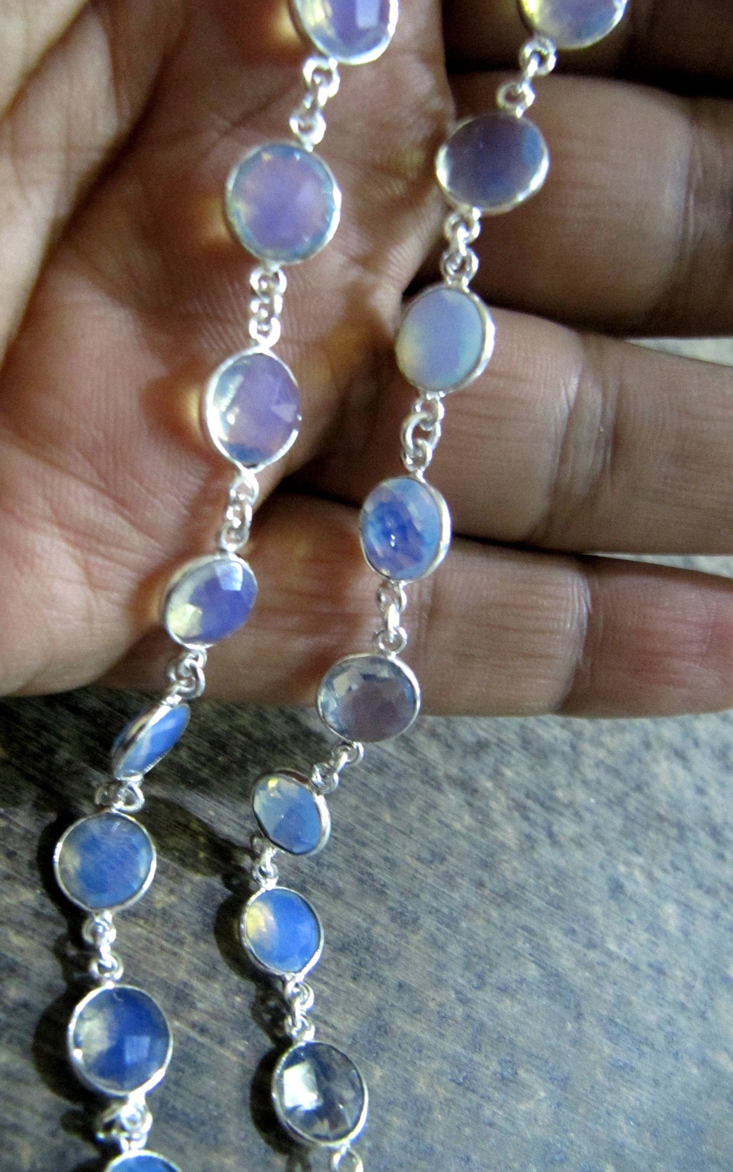 White Opal Round Coin Shape Briolette Faceted Bezel 9mm Size Connector Chain Wholesale Prices Jewelry making Chain sold per foot