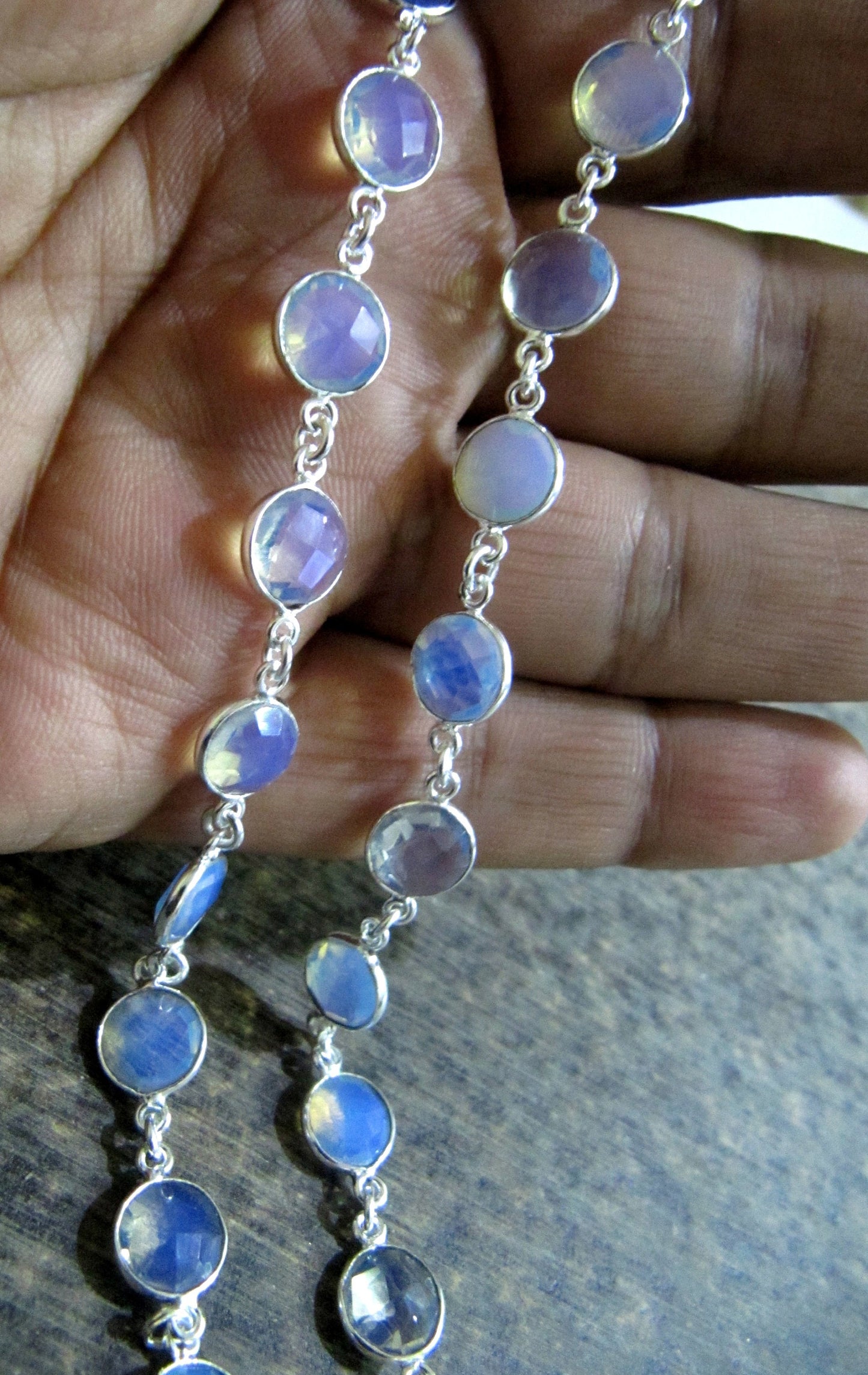 White Opal Round Coin Shape Briolette Faceted Bezel 9mm Size Connector Chain Wholesale Prices Jewelry making Chain sold per foot