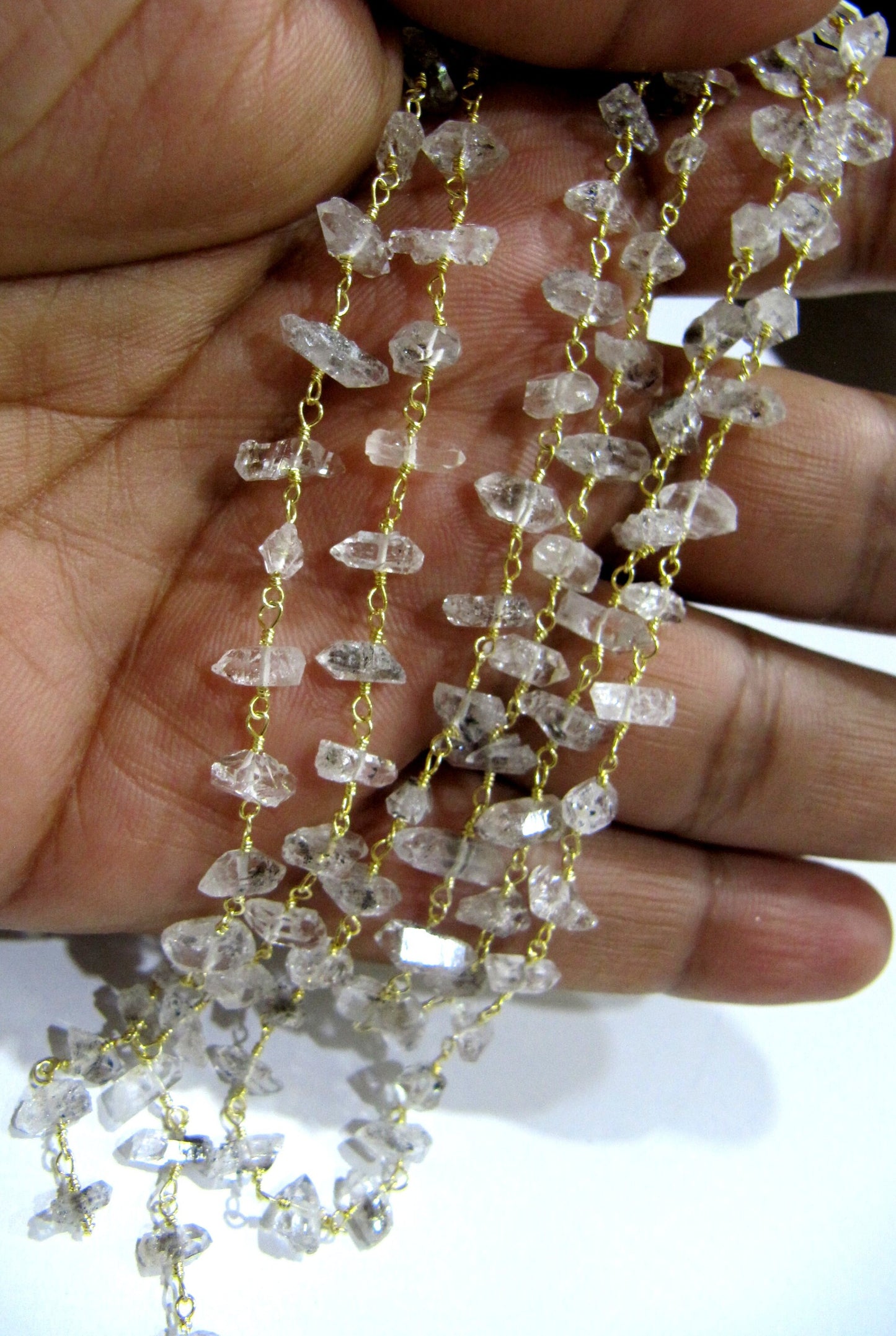 1 Foot -: Natural Herkimer Diamond Quartz irregular Rough  Chip 5 to 8mm Beaded Wire Wrapped Rosary Chain Wholesale Prices