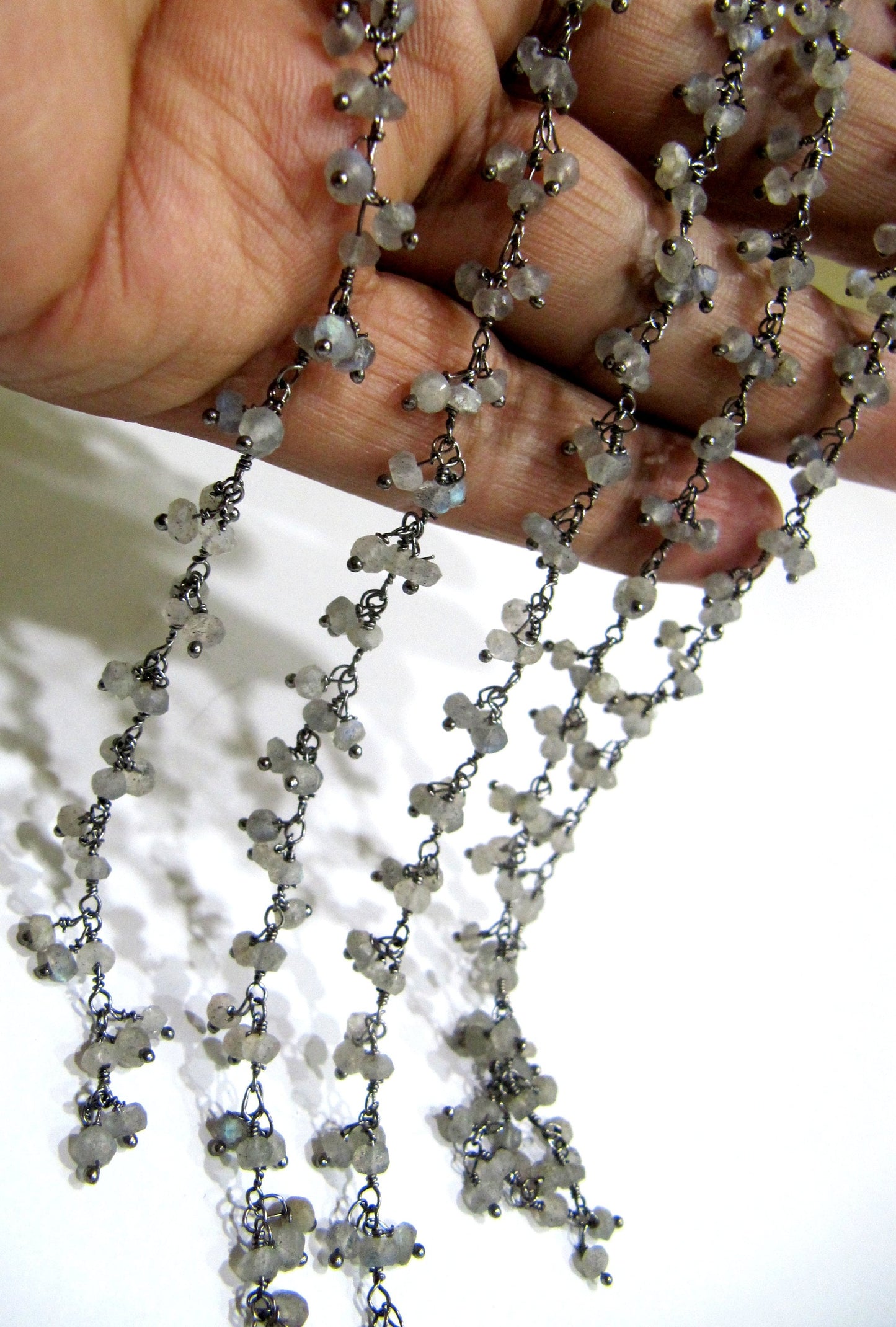 1 Foot -: Natural Labradorite Rondelle Faceted 3mm Size Beaded Wire Wrapped Dangling Cluster Rosary Chain Wholesale Prices