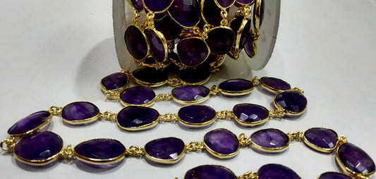 Natural Amethyst Nugget Briolette Connector Chain Uneven Free Shape  10 to 15mm Sold Per Foot High Quality Bezel