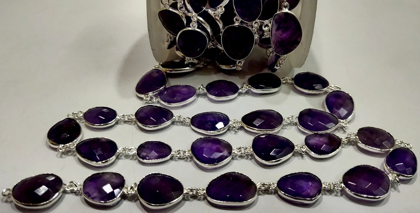 Natural Amethyst Nugget Briolette Connector Chain Uneven Free Shape  10 to 15mm Sold Per Foot High Quality Bezel