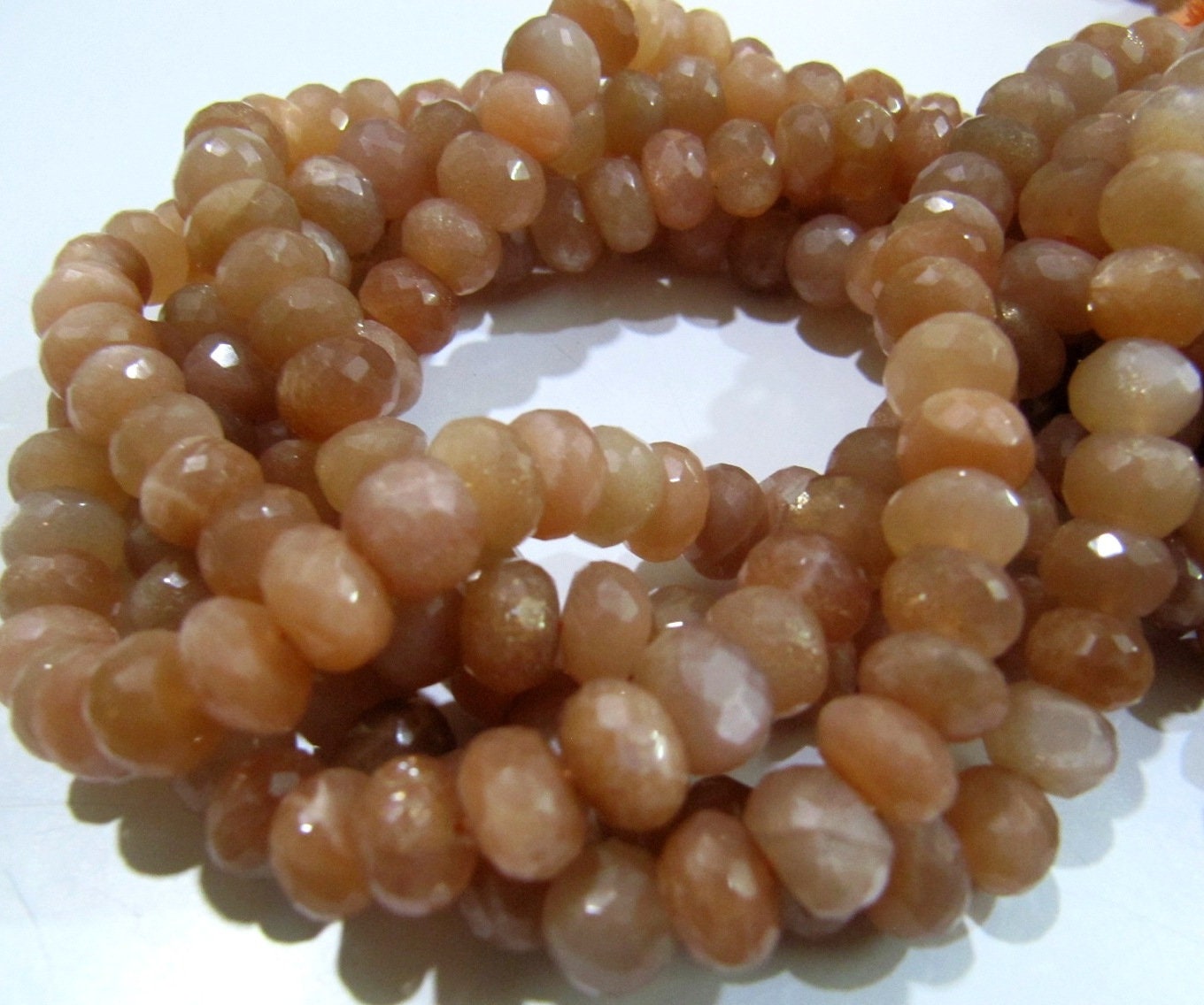 Natural Peach Moonstone Rondelle Micro Faceted 10mm to 12mm Size Beads Strand 8 inches long Top Quality Beads Wholesale prices
