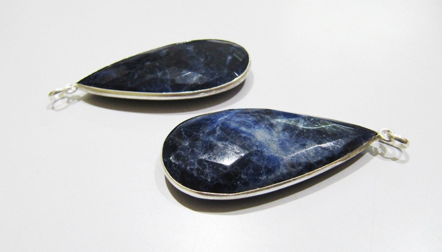 Natural Sodalite Pear Shape Briolette Faceted Connector Pendant Charm Unique Rare Gemstone Bezel Size 22X45mm Sold Per Piece