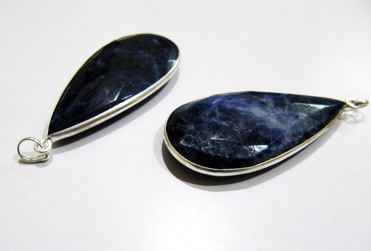 Natural Sodalite Pear Shape Briolette Faceted Connector Pendant Charm Unique Rare Gemstone Bezel Size 22X45mm Sold Per Piece