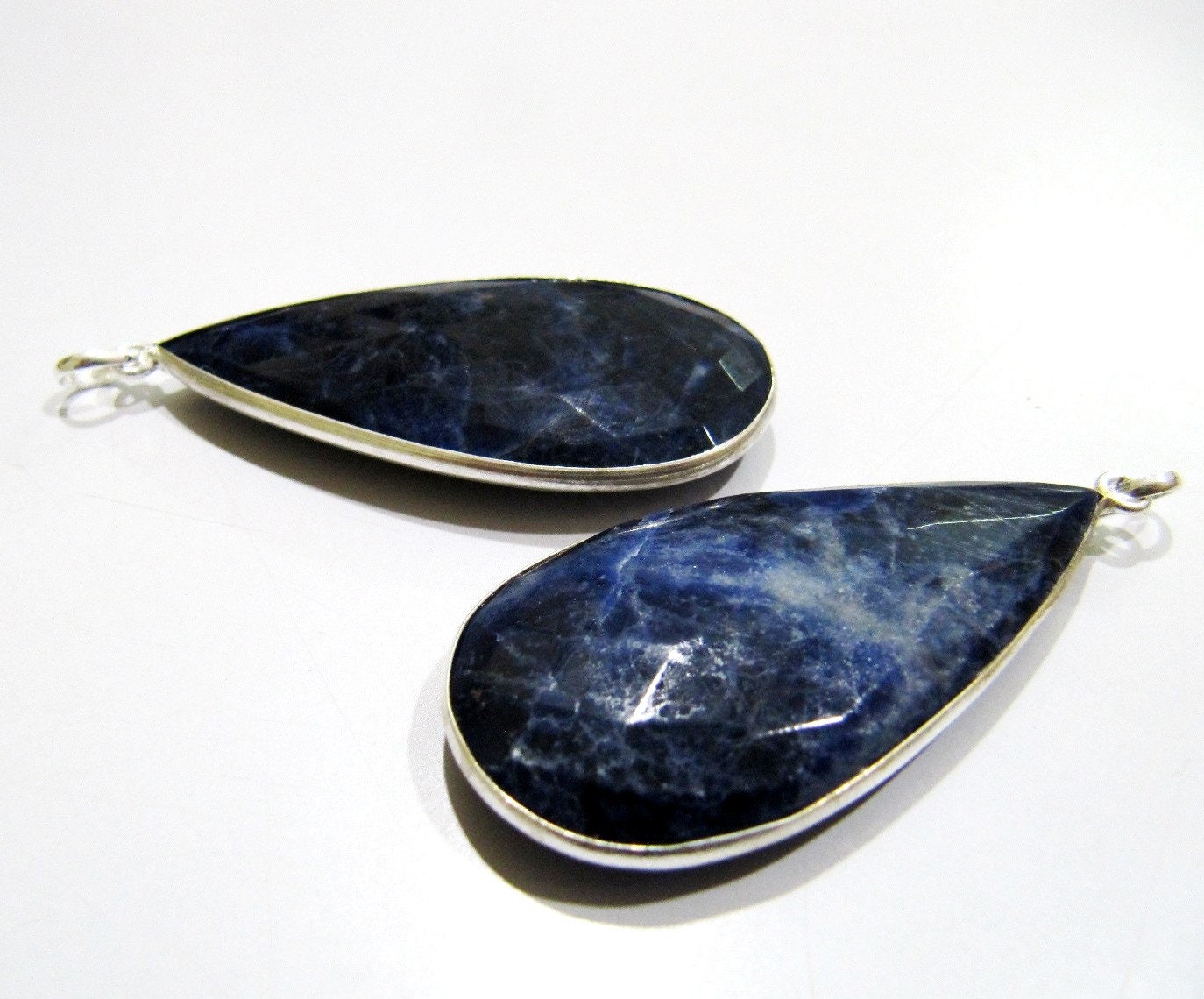 Natural Sodalite Pear Shape Briolette Faceted Connector Pendant Charm Unique Rare Gemstone Bezel Size 22X45mm Sold Per Piece