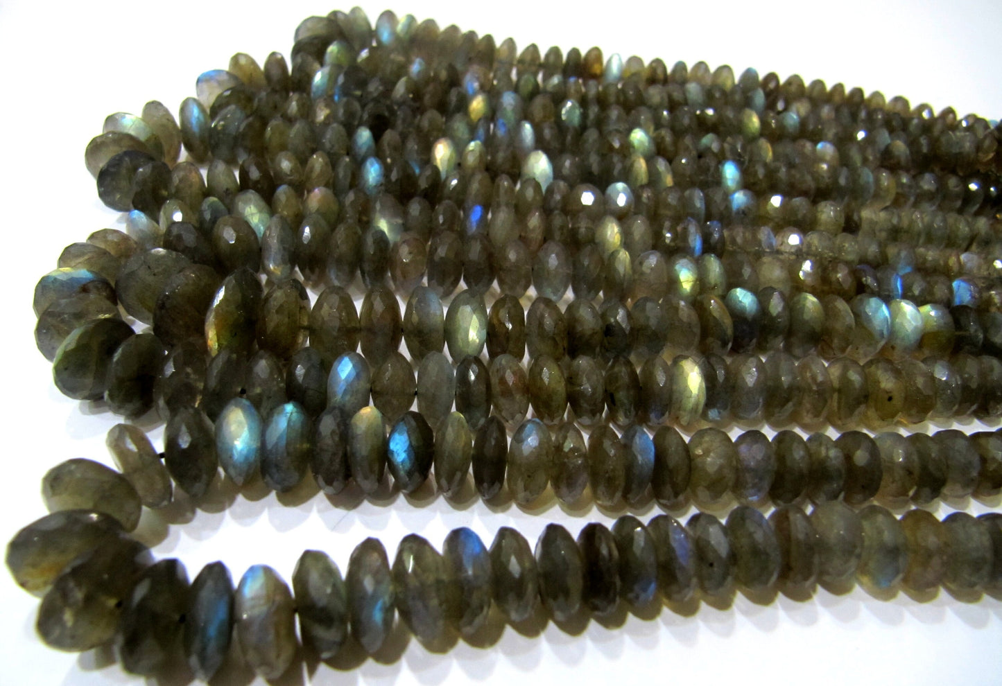 Natural Labradorite Rondelle Faceted German Cut 7 to 13mm Size Graduated Top Quality Beads Strand 8 Inches Long Wholesale Prices