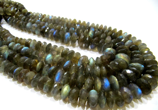 Natural Labradorite Rondelle Faceted German Cut 7 to 13mm Size Graduated Top Quality Beads Strand 8 Inches Long Wholesale Prices