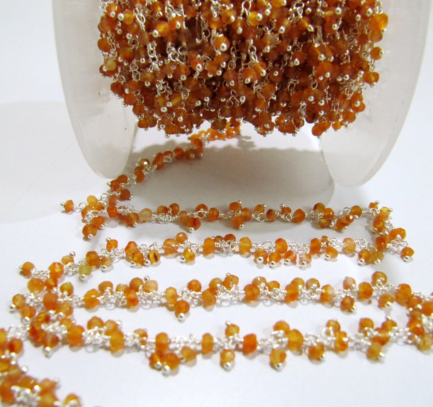 Natural Carnelian Rondelle Faceted 3mm Size Beaded Wire Wrapped Dangling cluster Chain Jewelry making Gemstone Chain sold per foot