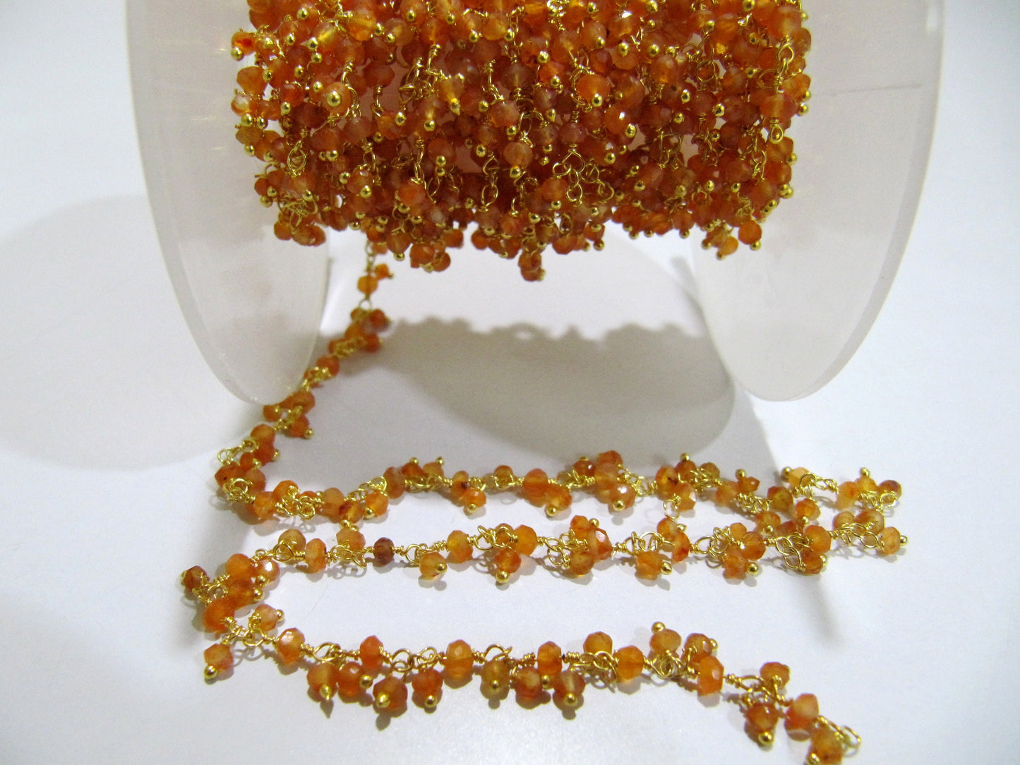 Natural Carnelian Rondelle Faceted 3mm Size Beaded Wire Wrapped Dangling cluster Chain Jewelry making Gemstone Chain sold per foot