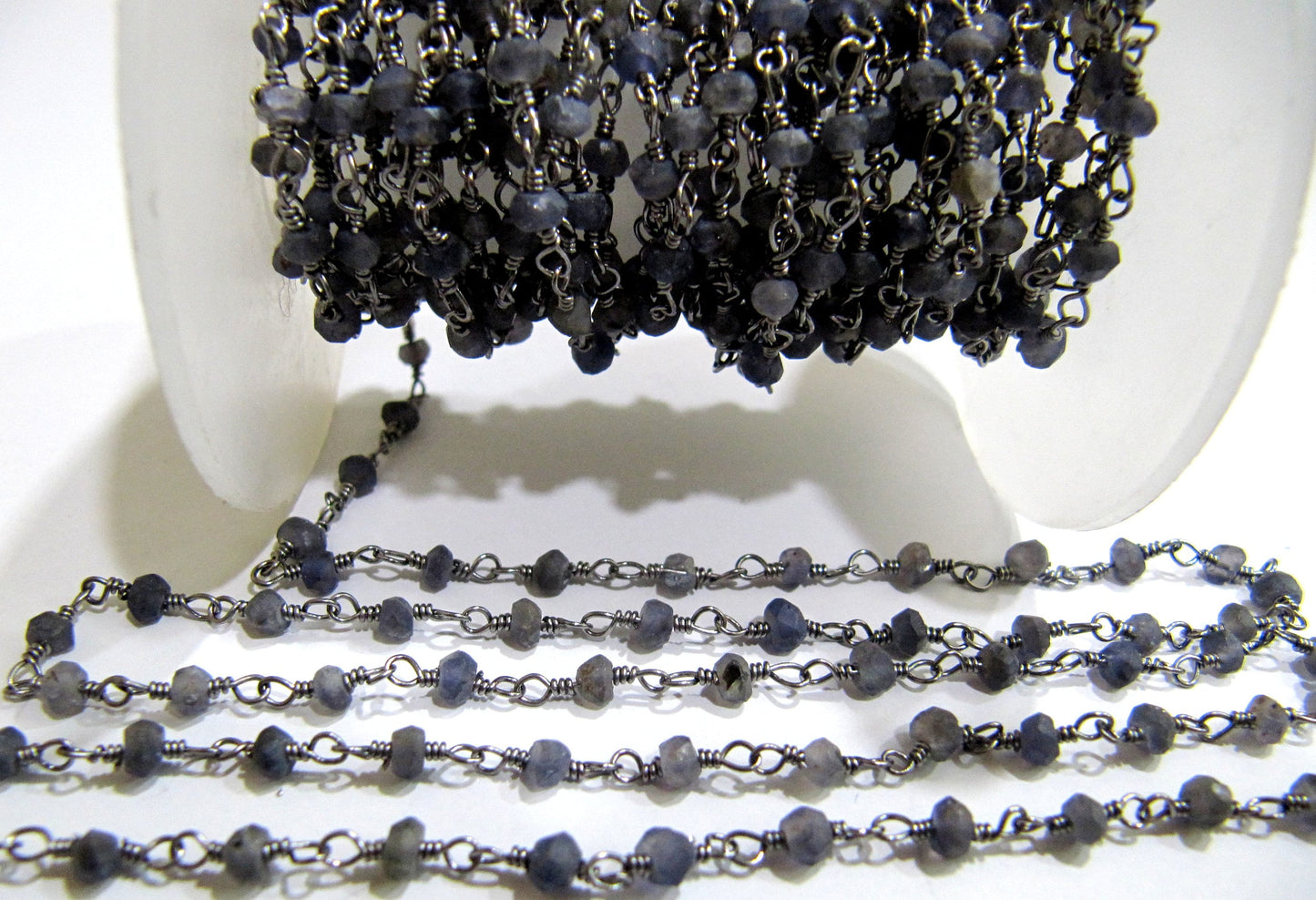 Natural Iolite Rondelle Faceted 3-4mm Beaded Wire Wrapped Rosary Chain Wholesale Prices Jewelry making Chain sold per foot