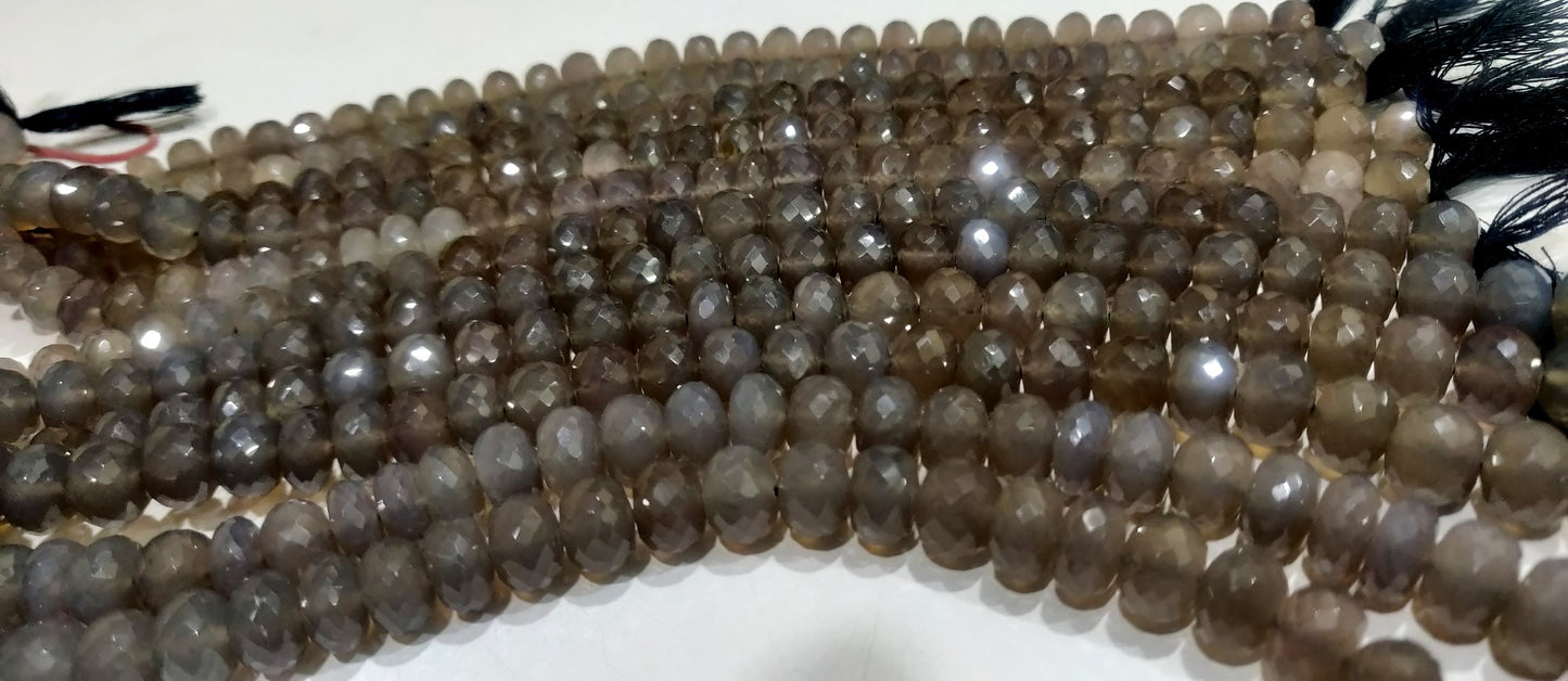Natural Grey chalcedony Rondelle Micro Faceted 10mm Size Top Quality Rosary Gemstone Beads Strand 8 Inches Long Wholesale Prices