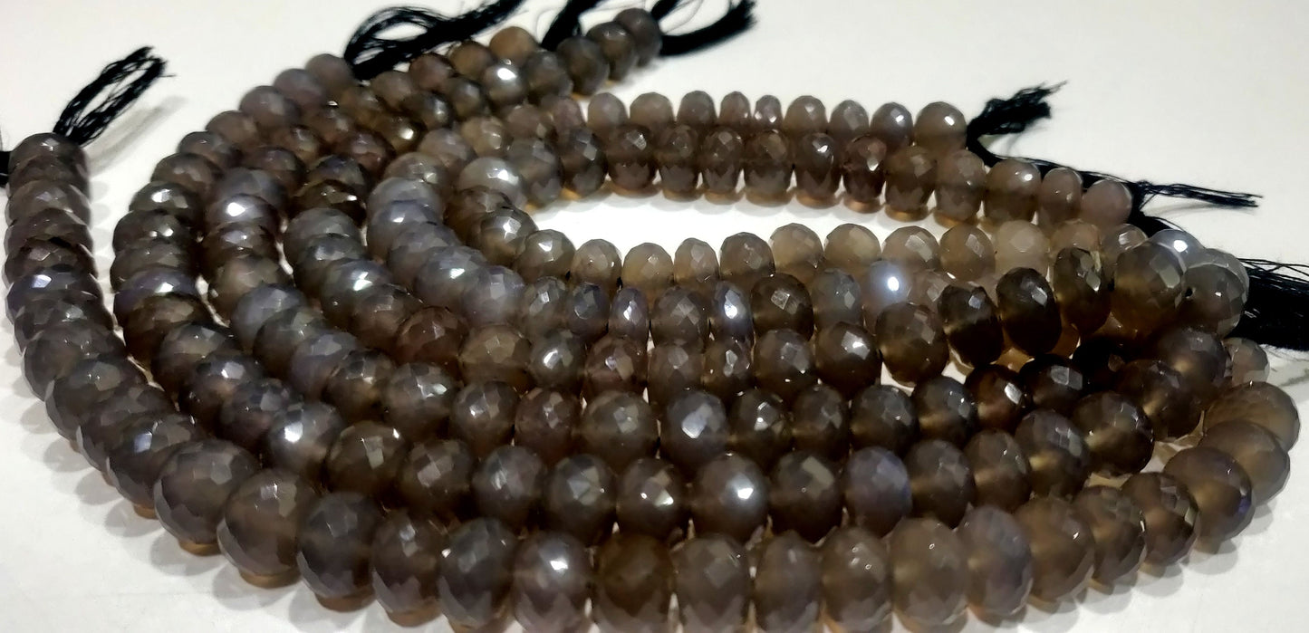 Natural Grey chalcedony Rondelle Micro Faceted 10mm Size Top Quality Rosary Gemstone Beads Strand 8 Inches Long Wholesale Prices