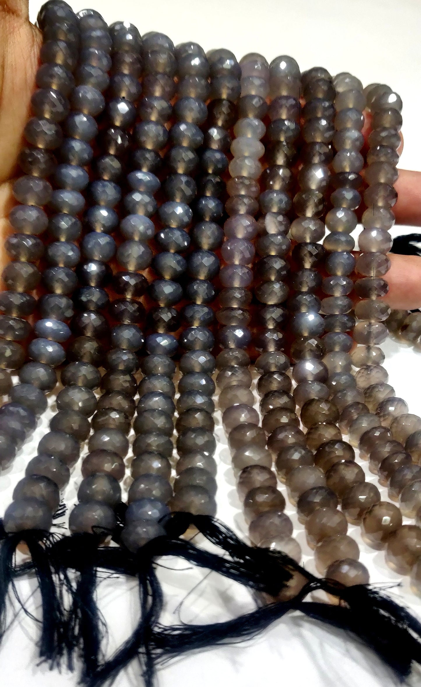 Natural Grey chalcedony Rondelle Micro Faceted 10mm Size Top Quality Rosary Gemstone Beads Strand 8 Inches Long Wholesale Prices