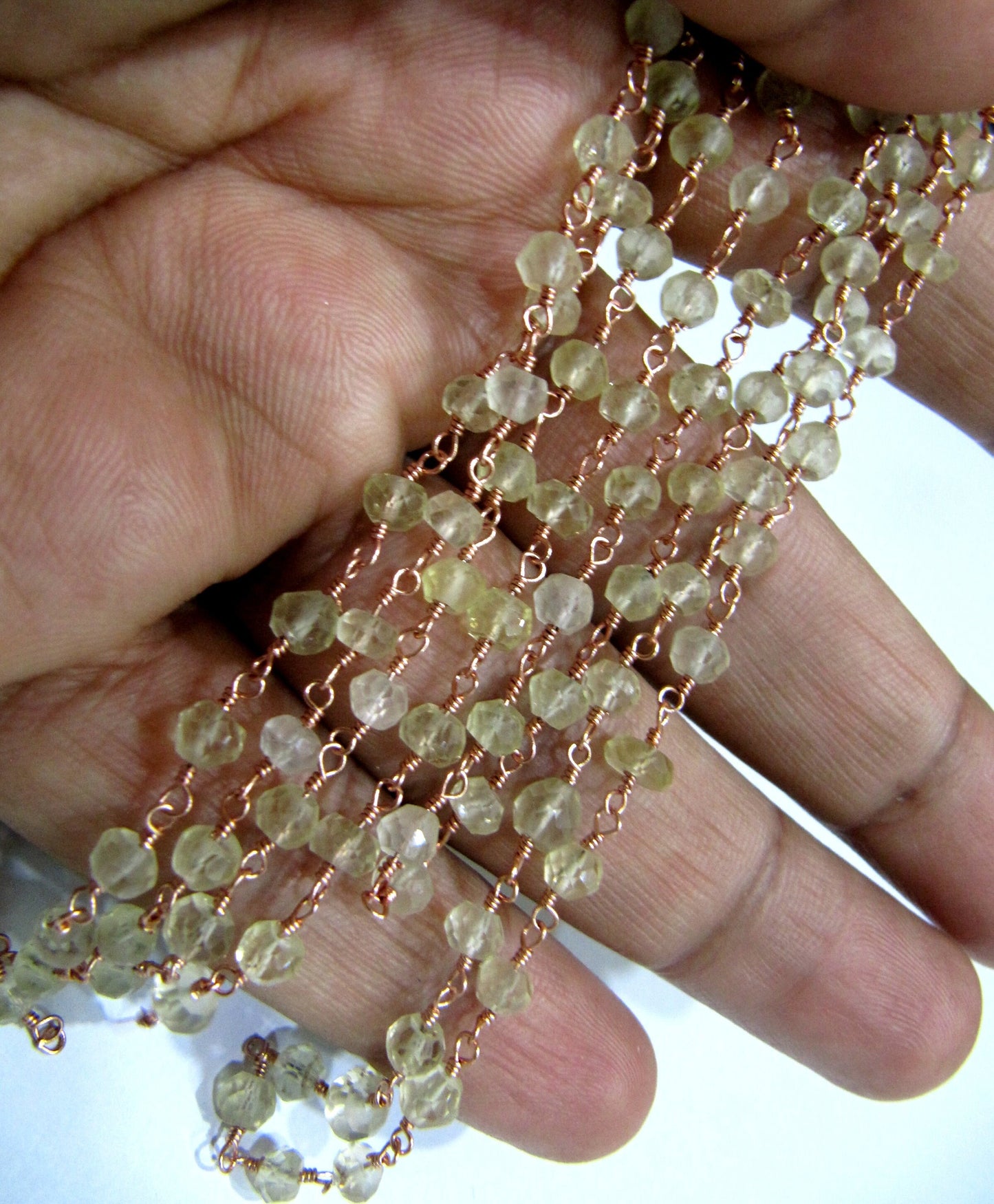 Natural Lemon Quartz Beaded Rosary Chain, Lemon Color  3 to 5mm Rondelle Faceted Rosary Bead Chain Wholesale Prices sold per foot