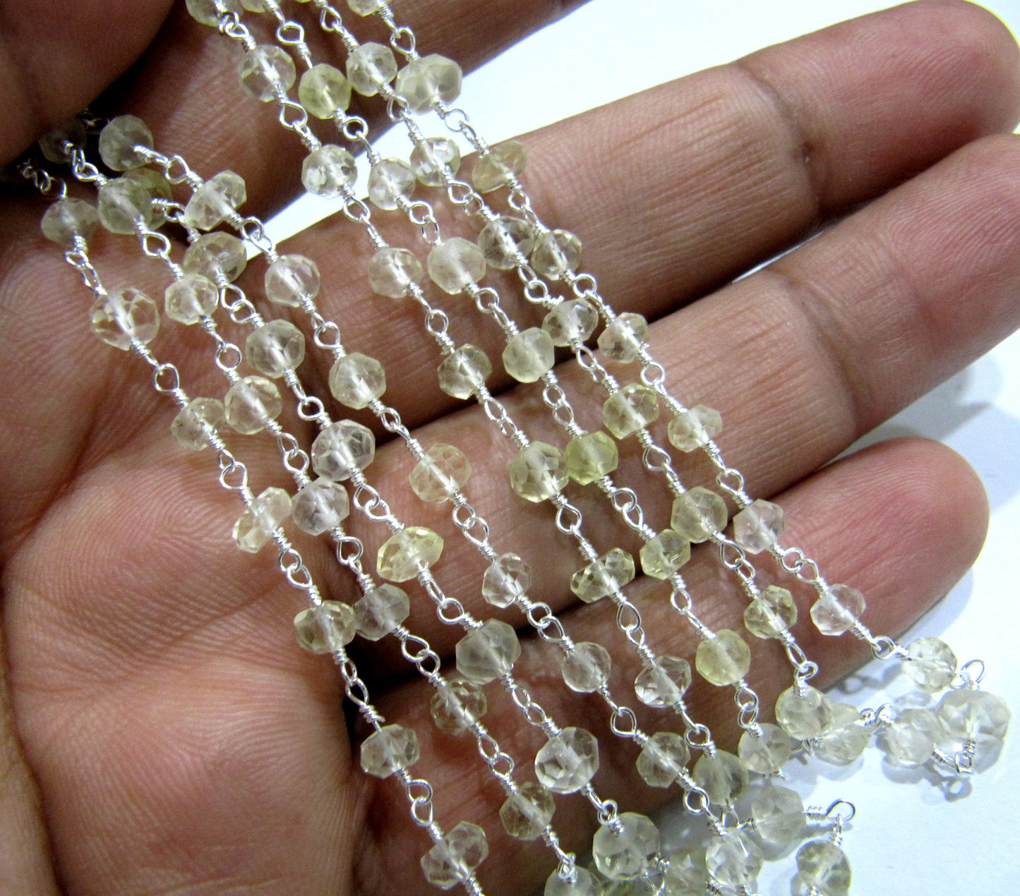 Natural Lemon Quartz Beaded Rosary Chain, Lemon Color  3 to 5mm Rondelle Faceted Rosary Bead Chain Wholesale Prices sold per foot