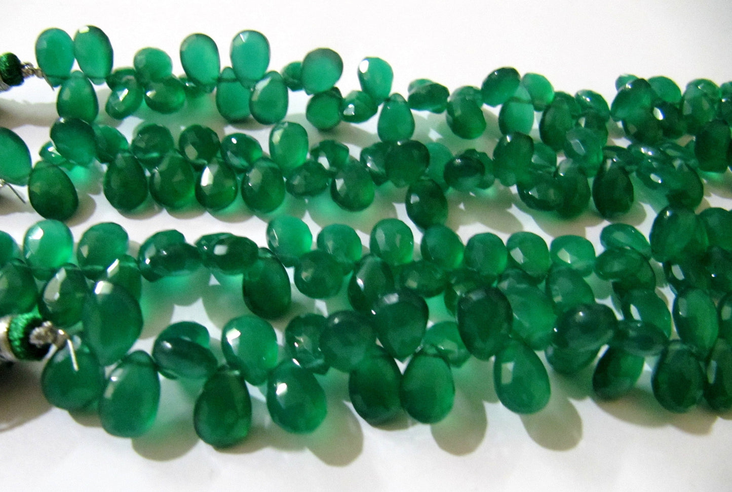Natural Green onyx Pear Shape Briolette  Size 8x10mm to 10x15mm Side Drilled Beads 50 to 55 Beads per Strand of 8 inch Long Wholesale Price