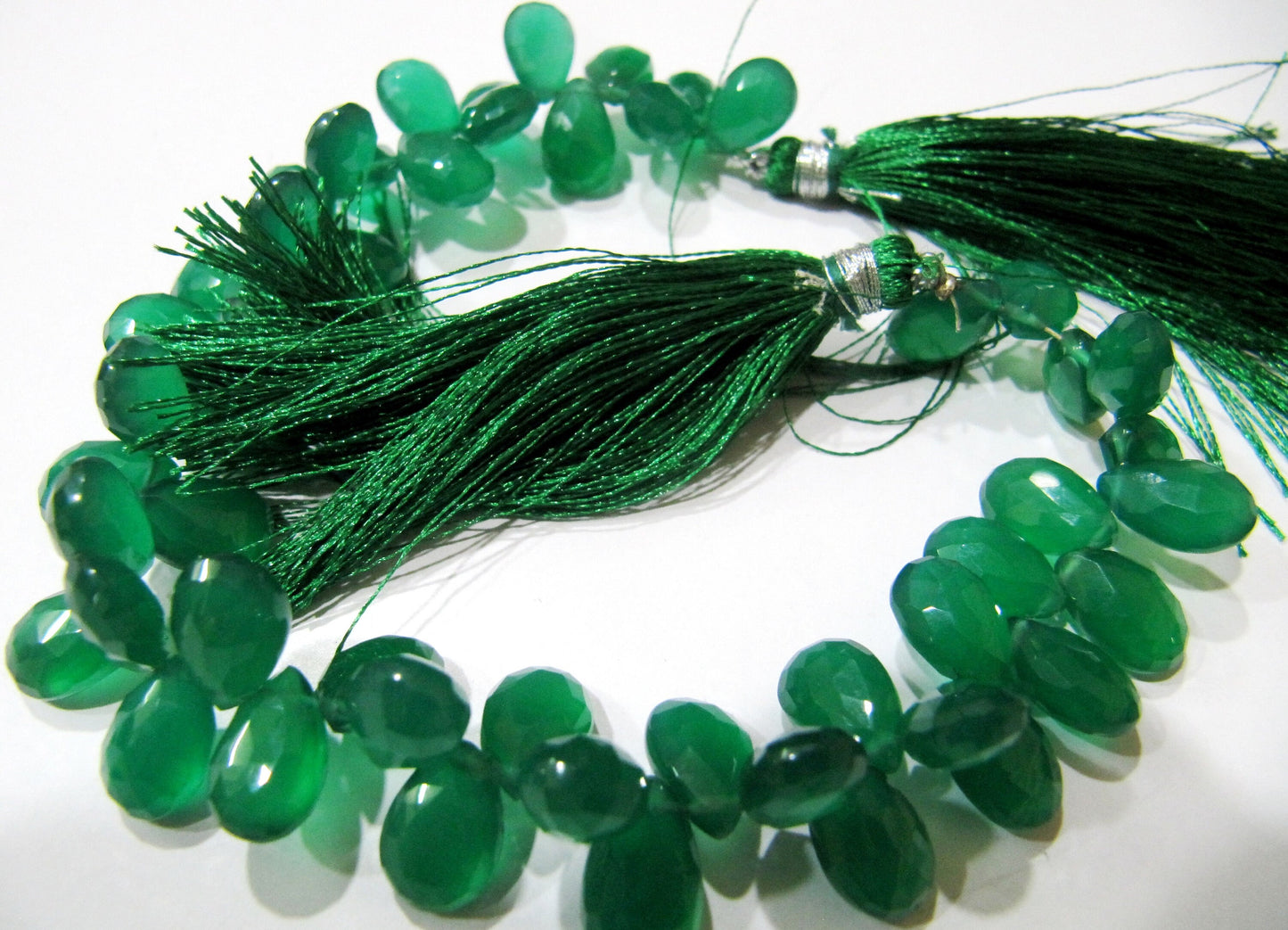 Natural Green onyx Pear Shape Briolette  Size 8x10mm to 10x15mm Side Drilled Beads 50 to 55 Beads per Strand of 8 inch Long Wholesale Price