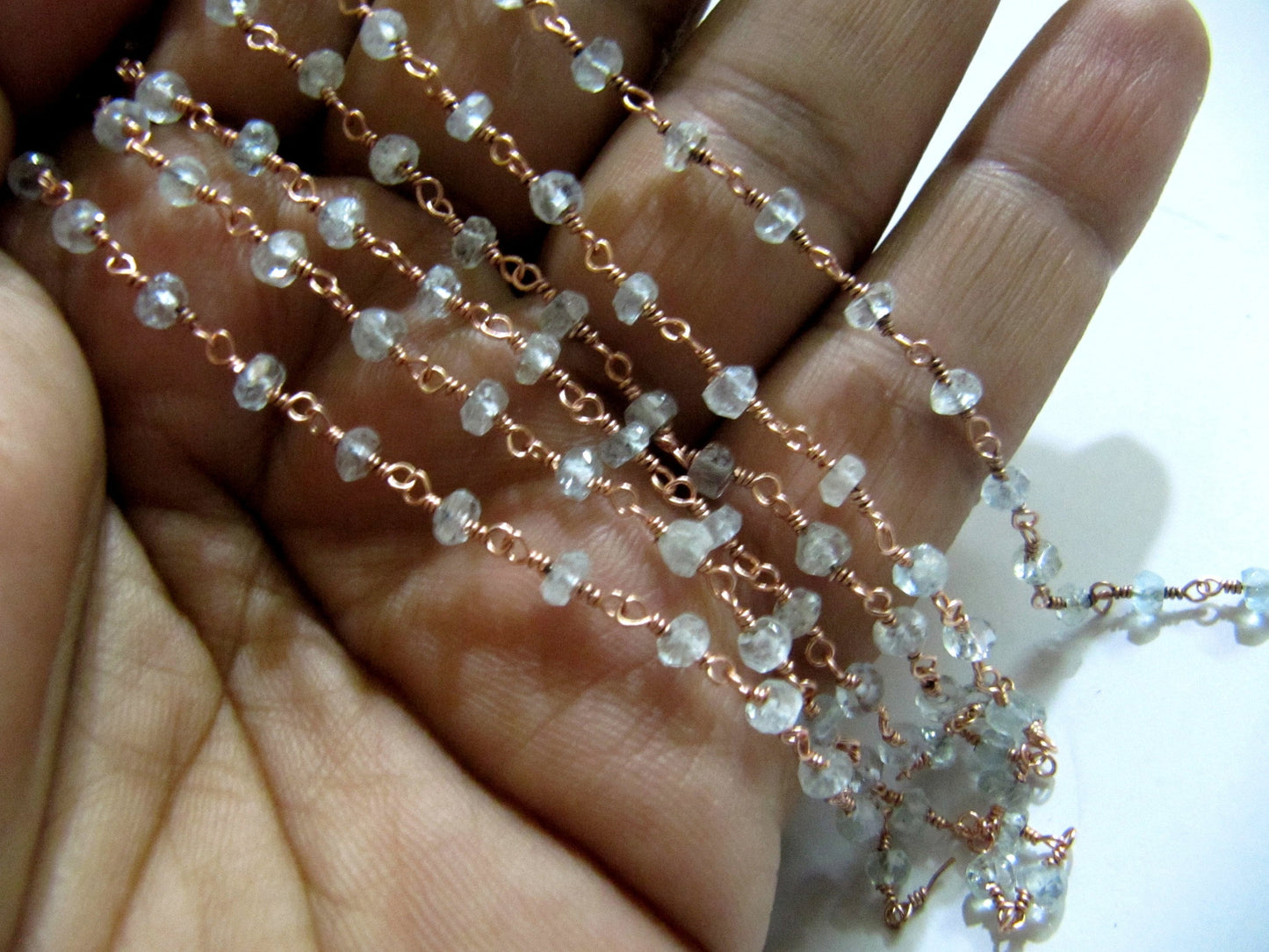 Natural Rock Crystal Quartz  Rosary Rondelle Faceted Beads 3-4mm chain  Clear Quartz Beaded Chain Wholesale Prices Jewelry Making per foot