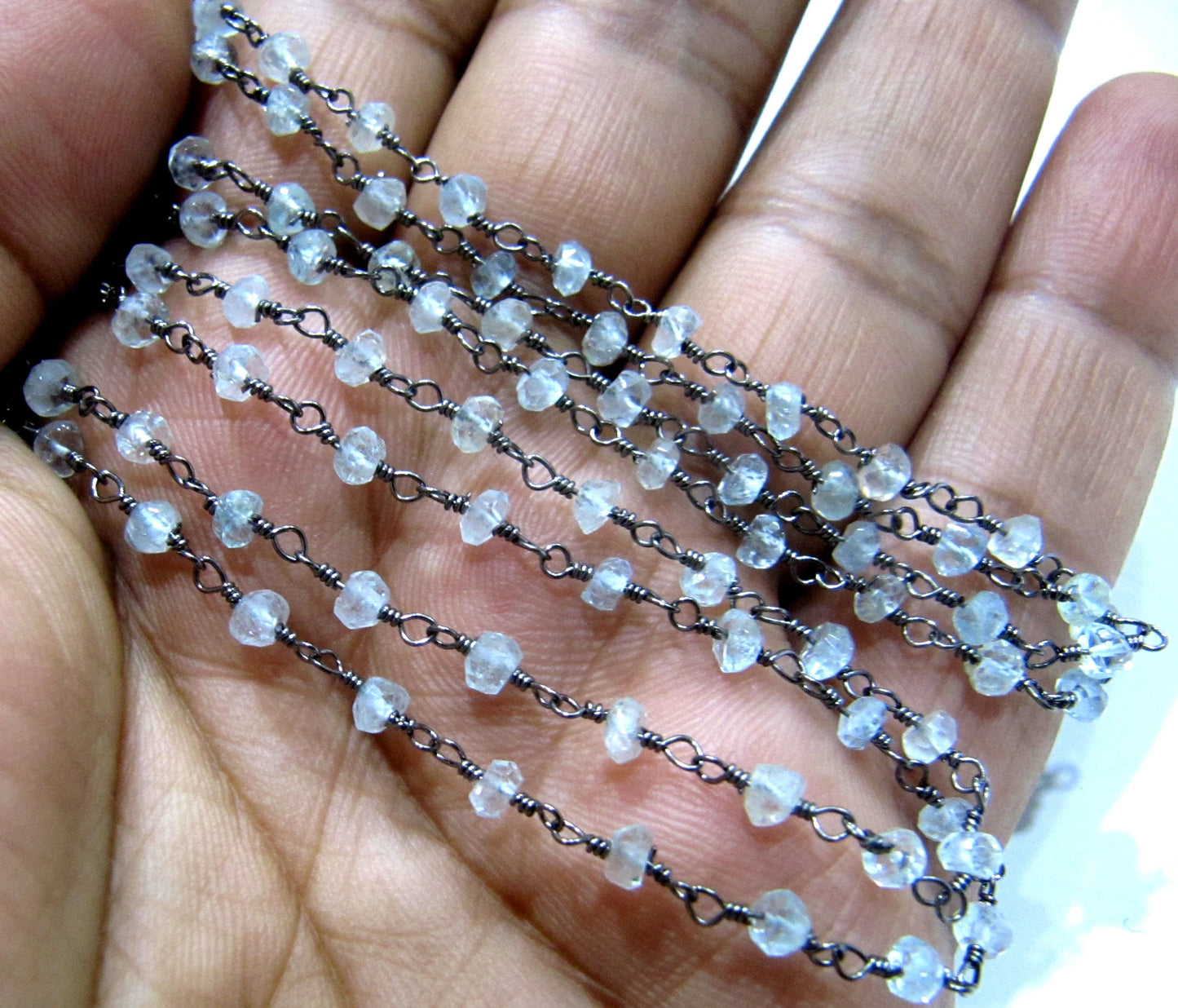Natural Rock Crystal Quartz  Rosary Rondelle Faceted Beads 3-4mm chain  Clear Quartz Beaded Chain Wholesale Prices Jewelry Making per foot