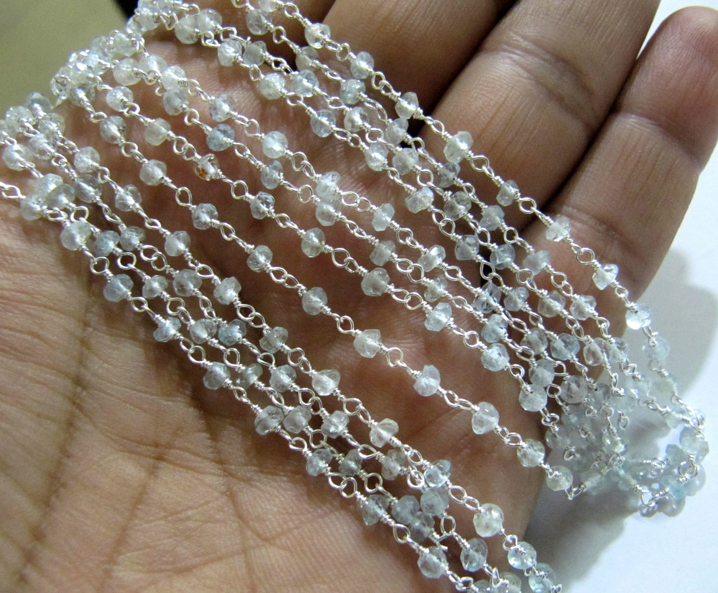 Natural Rock Crystal Quartz  Rosary Rondelle Faceted Beads 3-4mm chain  Clear Quartz Beaded Chain Wholesale Prices Jewelry Making per foot
